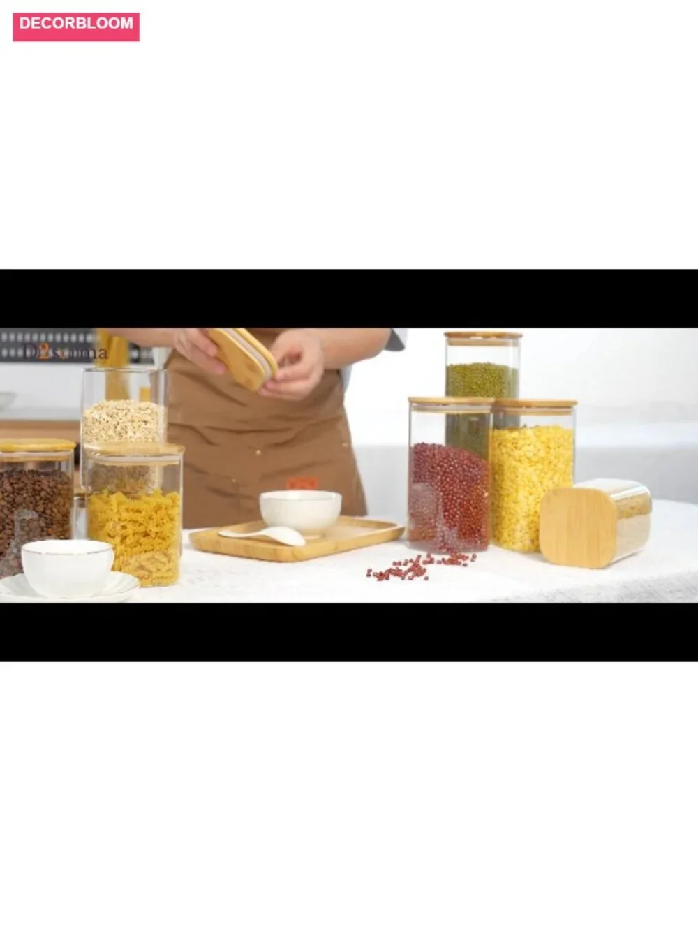 Airtight Glass Square Storage Canister with Bamboo Lid Set of 2 - 149oz